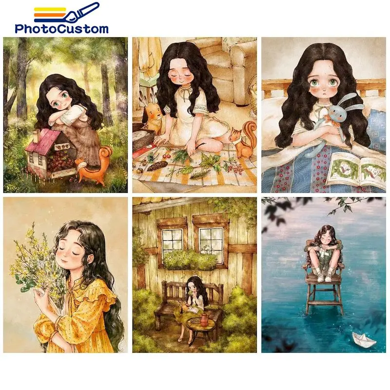 

PhotoCustom DIY Pictures By Number Girl Kits Painting By Numbers Portrait Drawing On Canvas Hand Painted Paintings Gift Home Dec