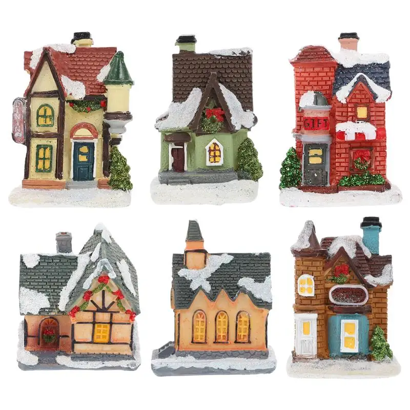 

6 шт. Рождественский светящийся домашний декор, микро ландшафтное украшение, шикарный каучук, Рождественская светящаяся кабина (смешанный)