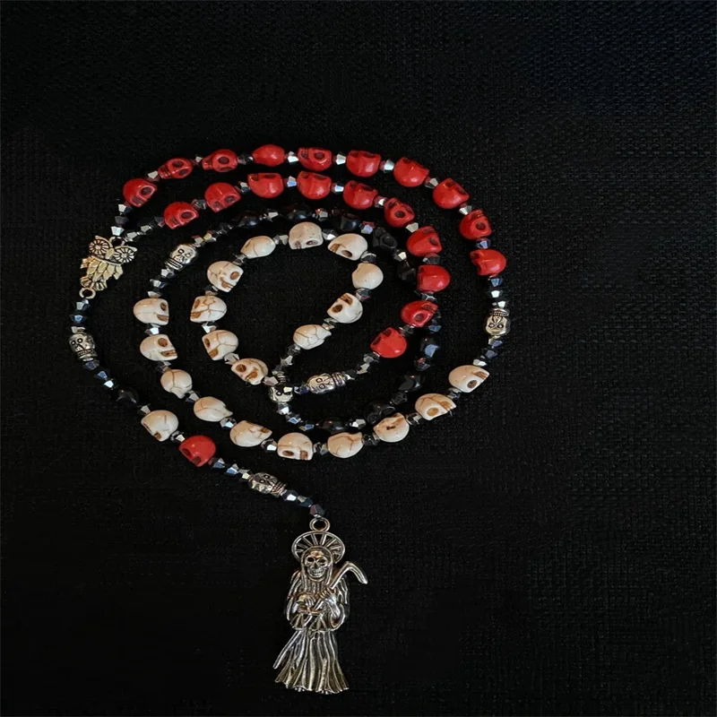 

Santa Muerte Rosary - Saint of death dead occult rosary mexican death reaper jewelry rainbow skull skully offering sacrifice shr