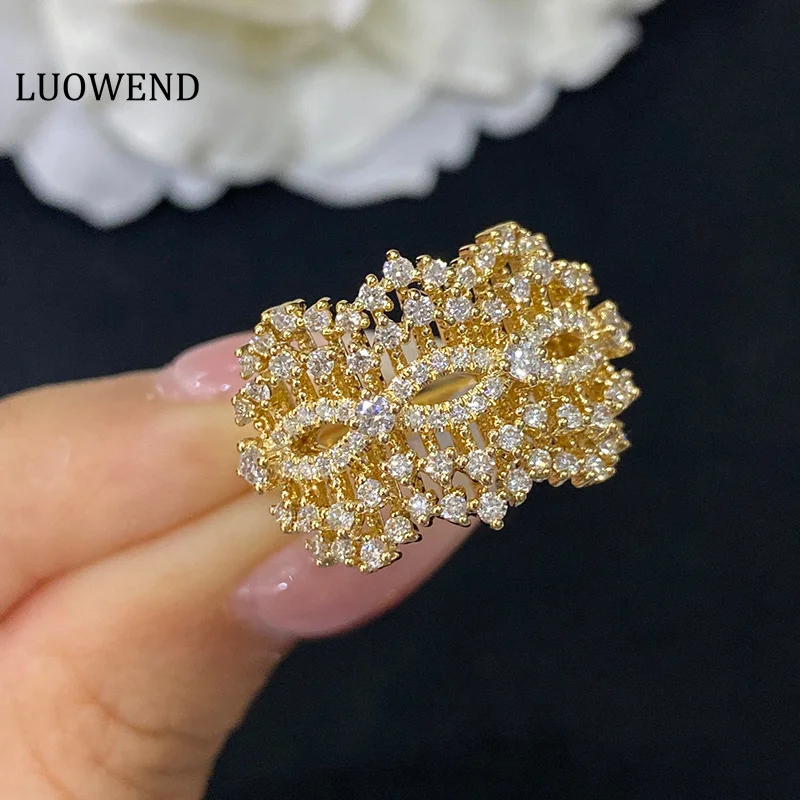 LUOWEND 18K желтые золотые кольца, искусственные кольца, танцующая форма, свадебные украшения для женщин