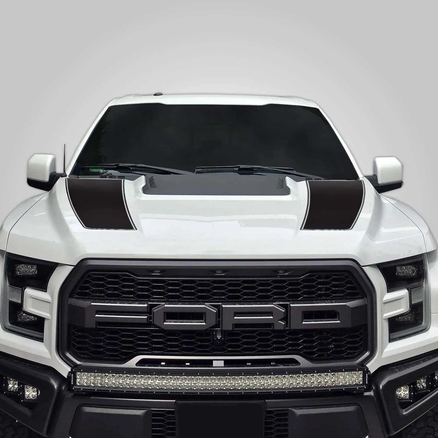 

Factory Crafts Hood Racing Stripe Graphics kit 3M Vinyl Decal Wrap Compatible with Ford F-150 Raptor 2017-2021 - Matte Black