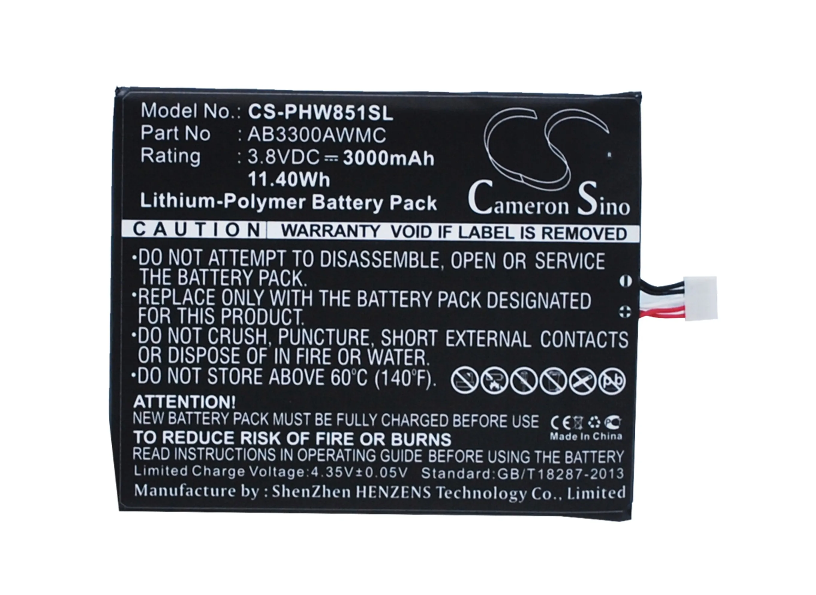 

CS 3000mAh / 11.40Wh battery for Philips W8510, Xenium W8510 AB3300AWMC