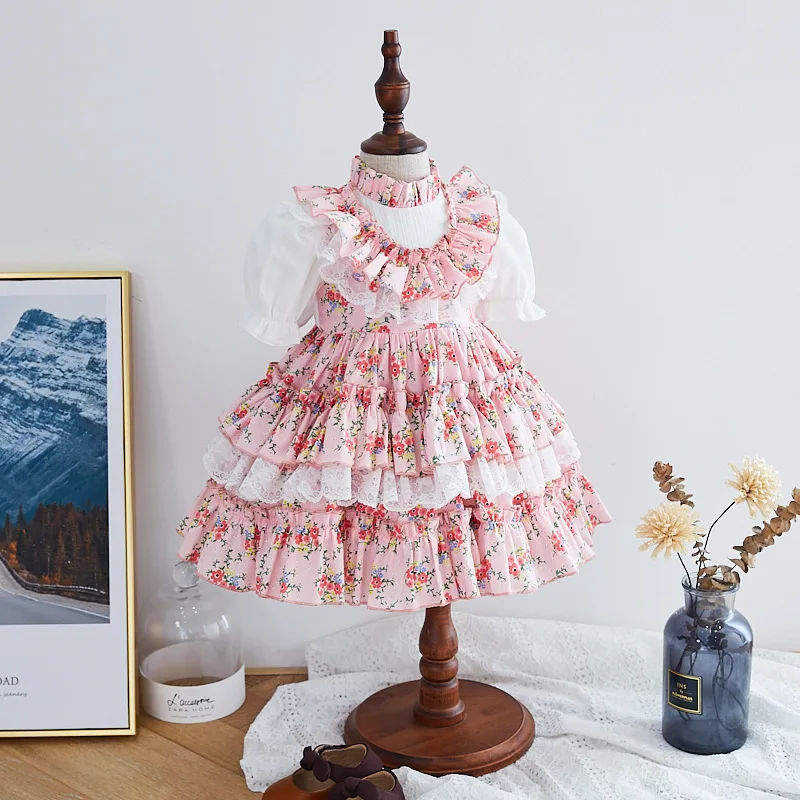 

Летняя детская одежда для девочек испанские цветочные платья для малышей Lotia Frocks младенцев на день рождения MZL071