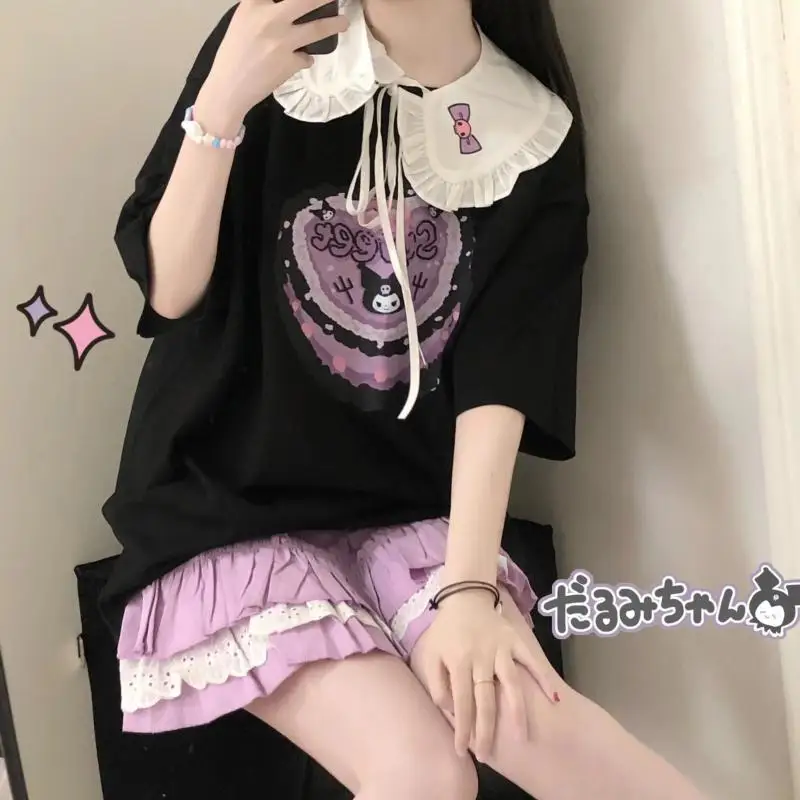 

Kawaii Sanrios Anime Series Kuromi Cinnamoroll My Melody Japanese Cute Soft Girl Youthful Lively Beauty Girl Models Short Sleeve