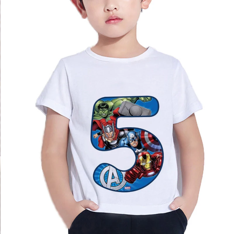 Disney Super Cool Birthday Number 1 2 3 4 5 6 7 8 9 Cartoon 2022 Summer Children T-shirt Korean Version Boys Cute Spiderman Tees