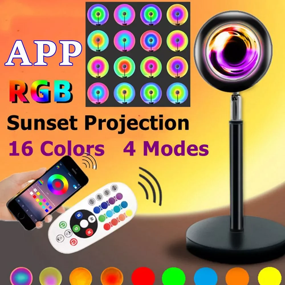 Colors RGB Sunset Projection Lamp APP tmosphere Led Night Light For Home Bedroom Background Wall Deco Photography Lamp