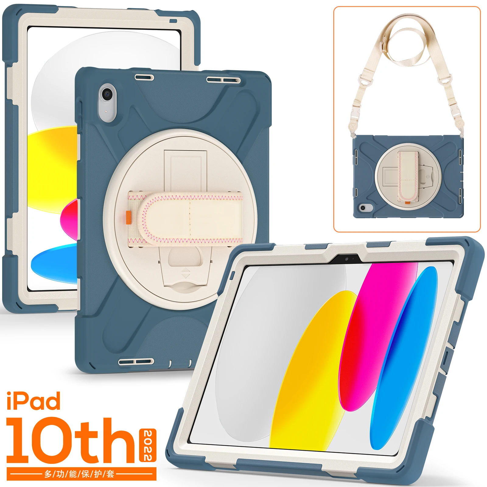 

Kids Protective Case for IPad 10th Generation 10.9 Inch 2022 Rugged Case with Shoulder Strap Hand Strap Kickstand for IPad 10th