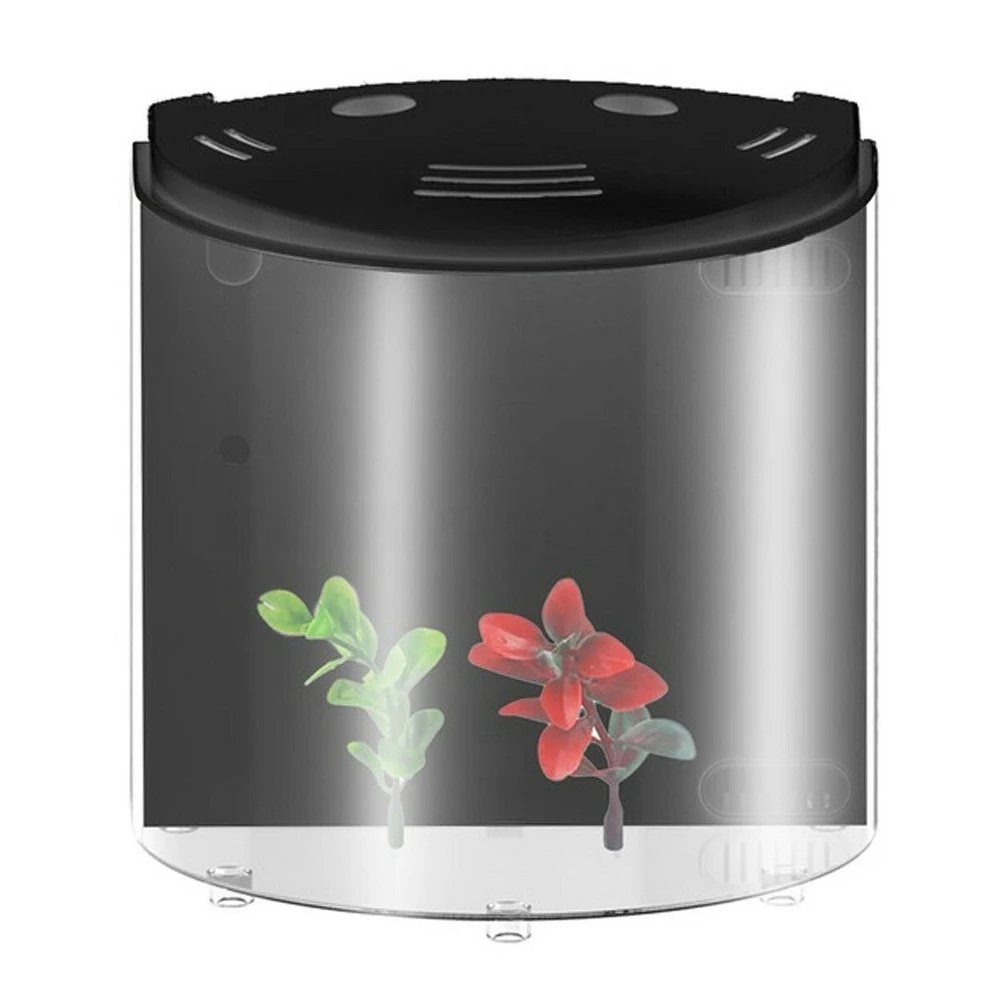 

5L Breeding Desktop Fish Tank USB LED Clear Acrylic Mini Aquarium Electronic Home Decor Simulation Water Plants 180 Degree Open