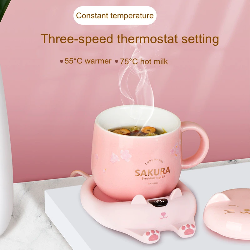 

Milk Electric Heater Heating Coaster Coasters Tea Cup Boiler Usb Coffee Cups Coffe Pot Warmer 45/55/75 Degree Stove Cute Cat Pad