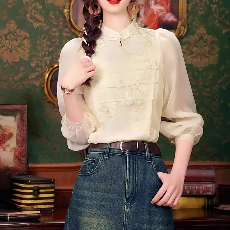 Новый женский ранний весенний дизайн в китайском стиле улучшенный топ с