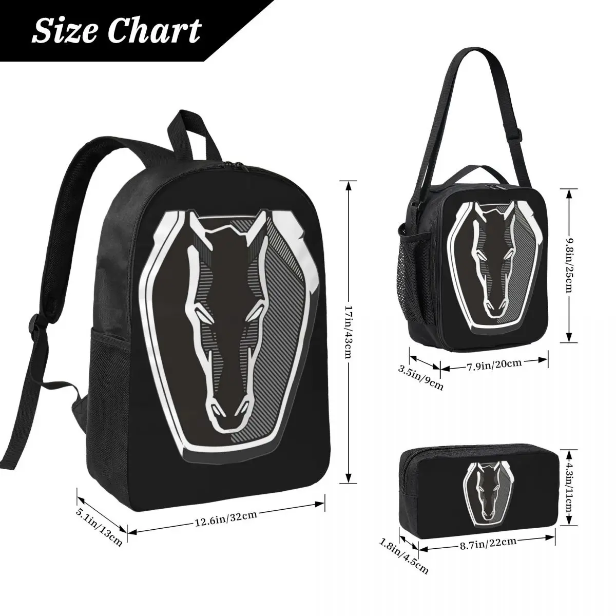 Фото Рюкзак Dark Horse Mustang Badge 2024 для мальчиков и девочек, школьная сумка, сумка для ноутбука, набор из 3 предметов: термосумка для обедов, пенал №4