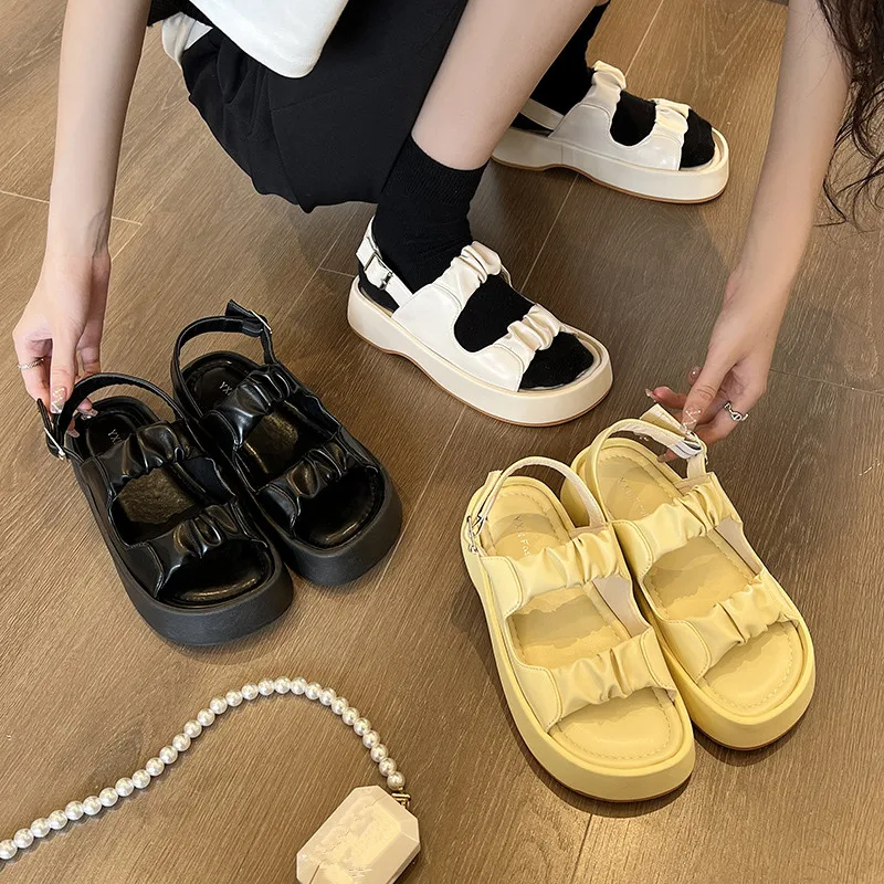 

Med 2022 Summer Beige Heeled Sandals Sale Of Women's Shoes Muffins shoe All-Match Clogs Wedge Medium Black New Comfort Flat Thic