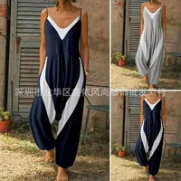 2022 sleeveless loose stitching suspenders jumpsuit a large number of stocks