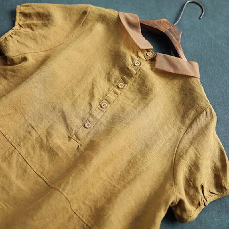Рубашка женская с коротким рукавом свободная повседневная льняная блузка в
