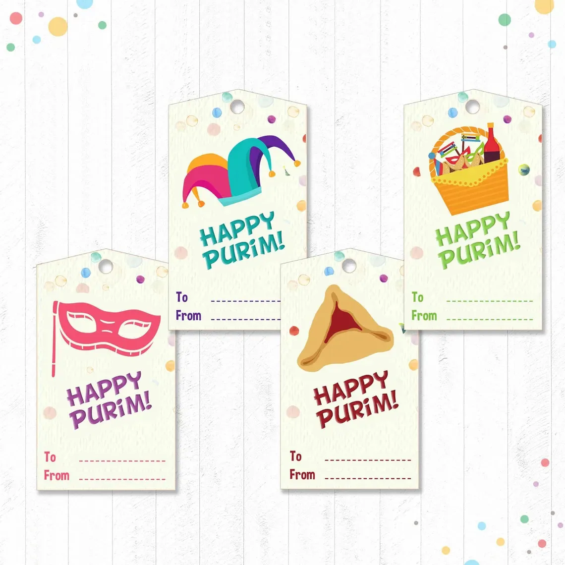 

Purim Tags, Mishloach Manot Tags, Jewish Holiday, Hang Tags -50pcs