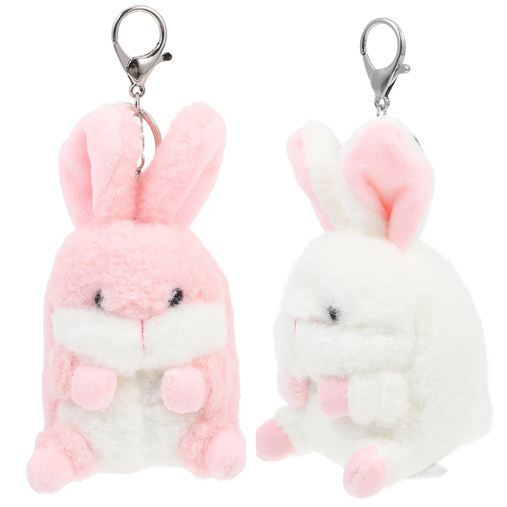 

2 Pcs Key Fob Rabbit Keychain Adorable Decorative Bag Pendant Animal Stuffed Keyring Bunny Cartoon