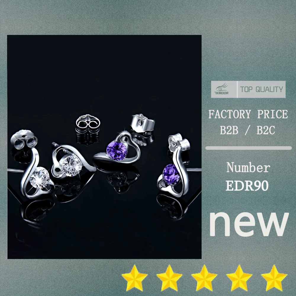 

7KMOOR Heart Love Cubic Zirconia Stud Earrings For Women Silver color Romantic Engagement Fine Jewelry