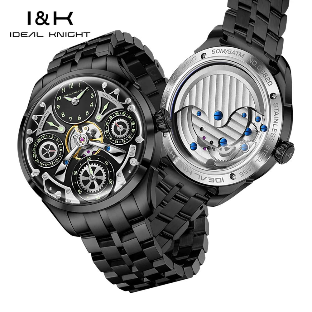 Фото Мужские часы IDEAL KNIGHT 6820: Роскошные, оригинальные, персонализированные, с полым механизмом, высококлассные, полностью автоматические, механические №2
