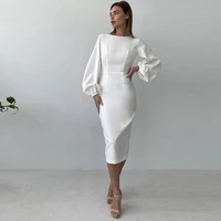 scoop white elegant wedding dresses tea length bridal gowns full sleeve sheath prom dress 2022 new summer robe de mari%c3%a9e spring