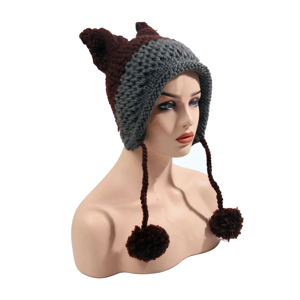 

Cute Cat Fox Ears Beanies Caps Winter Warm Crochet Handmade Knitted Hat Pompom Ball Hat Photo Props Fashion Women Birthday Gifts