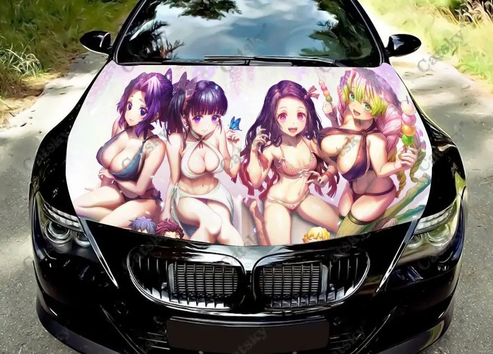 

Kimetsu no Yaiba (убийца демонов) виниловые наклейки на капот автомобиля, виниловая пленка, наклейки на крышку двигателя, наклейки на автомобильные аксессуары