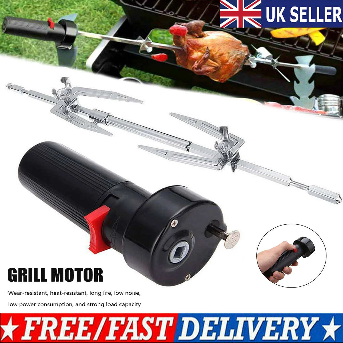 BBQ Rotator Motor Rotary Fork Set Electric BBQ Rotisserie Grill Rod 1.5V D Size Barbecue Rotisserie Rotator Motor Durable