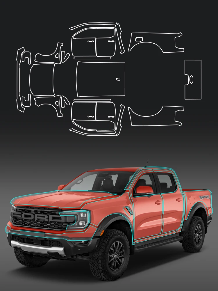 Фото Защитная пленка PPF для Ford Ranger Raptor 2023-2025: самовосстанавливающаяся, невидимая, предварительно вырезанная, из ТПУ, устойчивая к царапинам, для бампера и капота №1