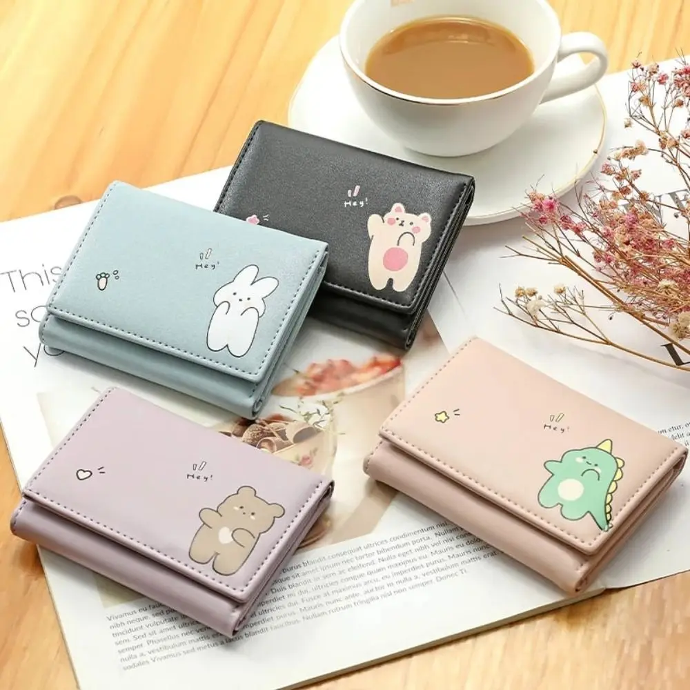 

Bear Pattern PU Leather Multiple Card Slots Money Clip Women Wallet Credit Card Clip Card Holder Short Coin Purse