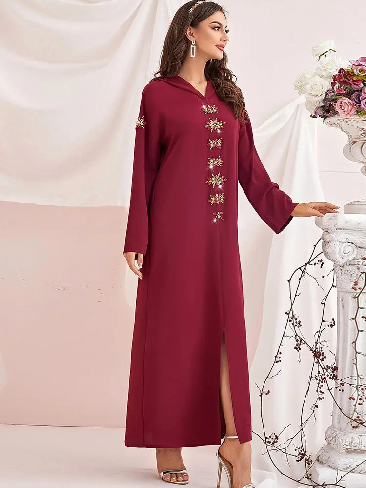 Ramadan Eid Mubarak Red Abaya Dubai Morocco Arabic Turkey Islam Muslim Hijab Modest Dress Kaftans For Women Robes Djellaba Femme