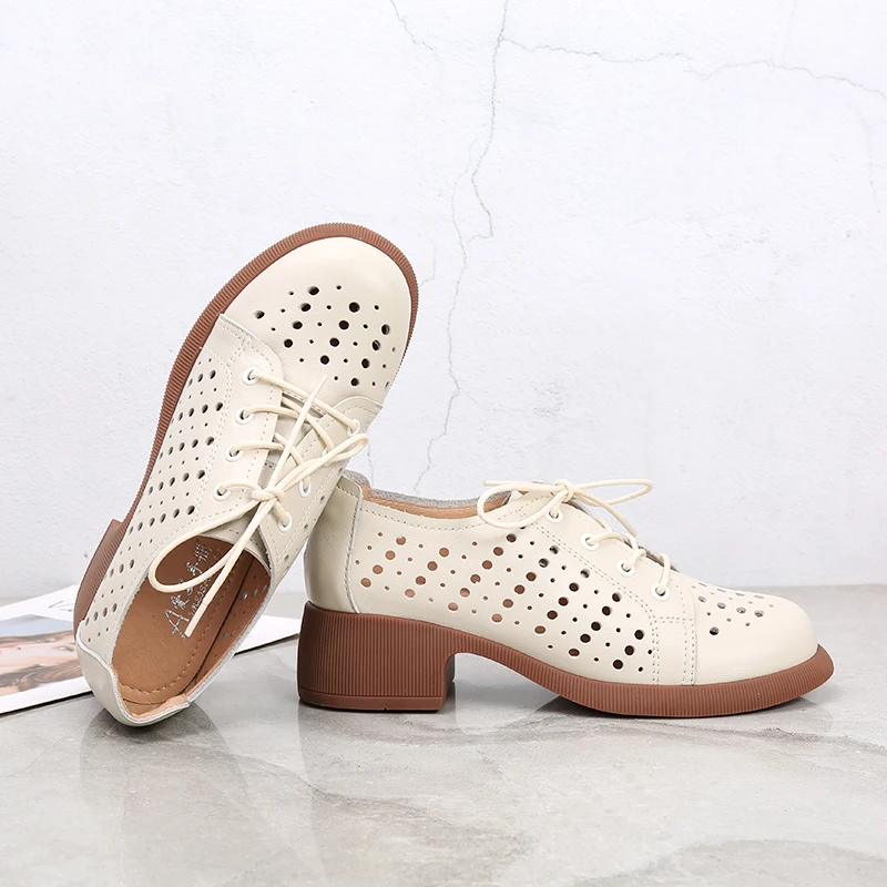 Spring and Summer 2023 Small Leather Shoes Large Size women's Shoes White Casual Breathable Hollow Single Shoe Sandals Soft