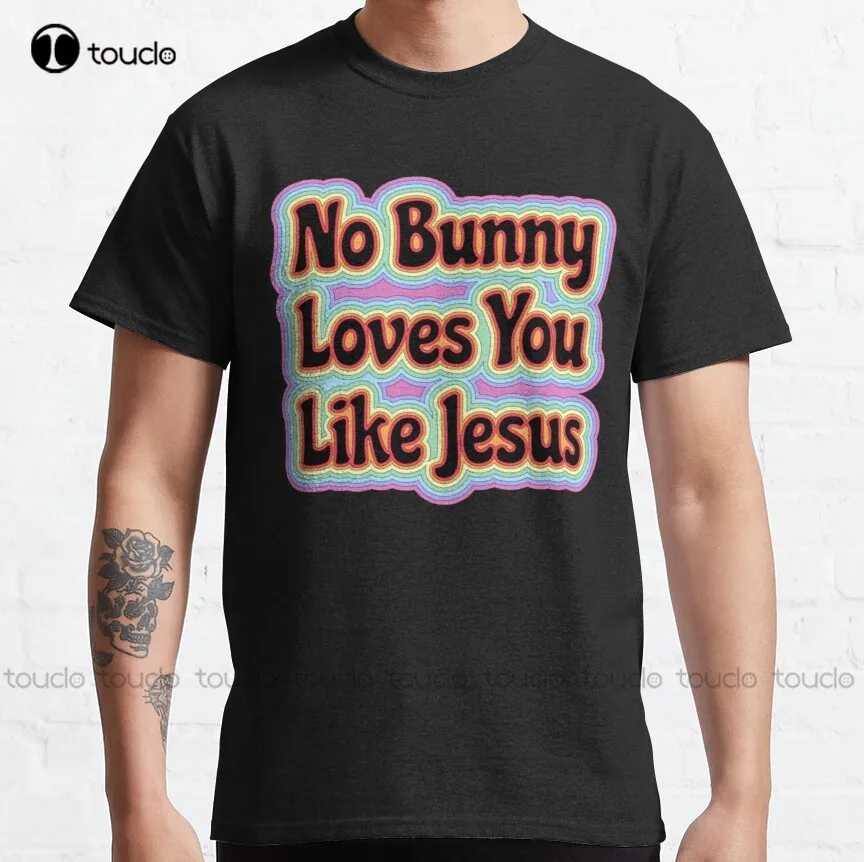 

Классическая футболка с изображением Иисуса из мультфильма «Нет зайни любит вас»