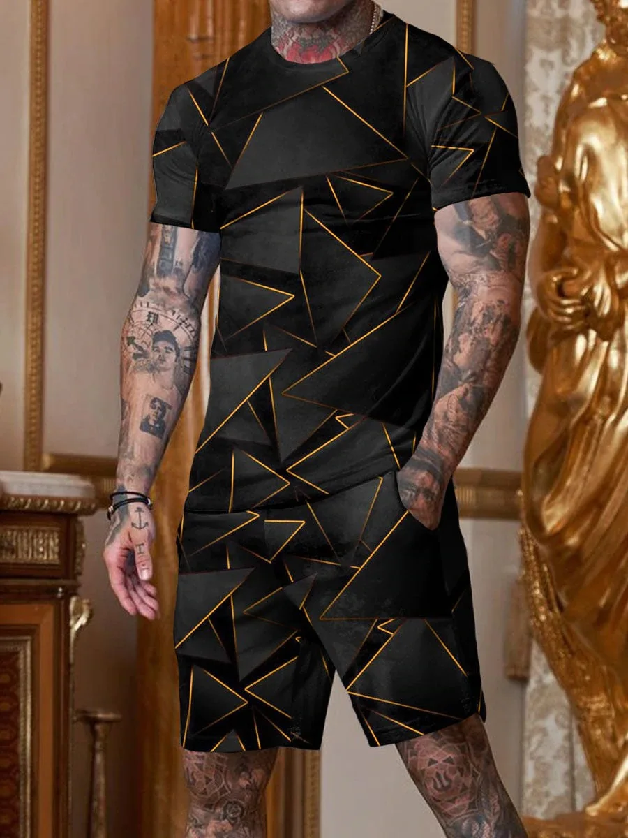 Men 3D Tracksuit 2 Piece Set Summer Oversized Sportswear Suit  T-Shirt+Shorts Outfit Set Fashion Jogging Suit Man Clothing