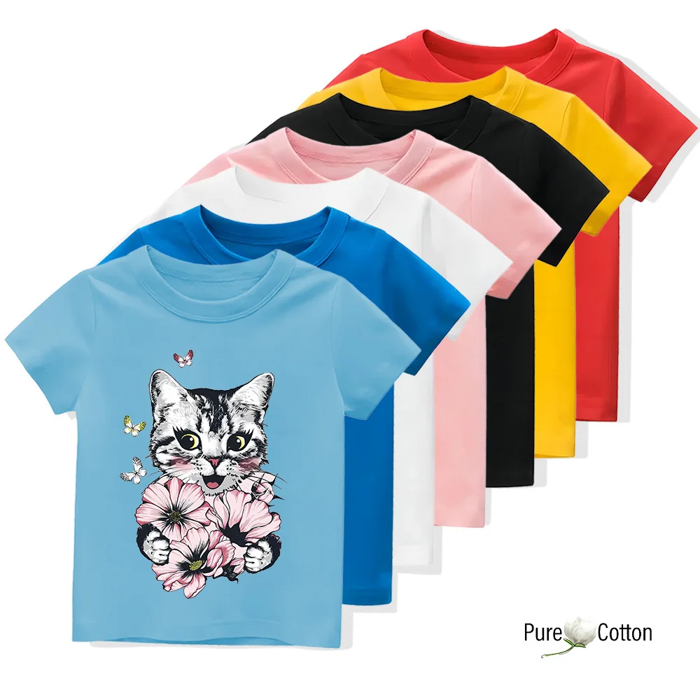 Детская летняя футболка на плечо с принтом непослушной маленькой кошки