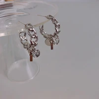 fashion metal cuban chain round cz pendant cross stud earrings for women girls silver color earrings punk jewelry
