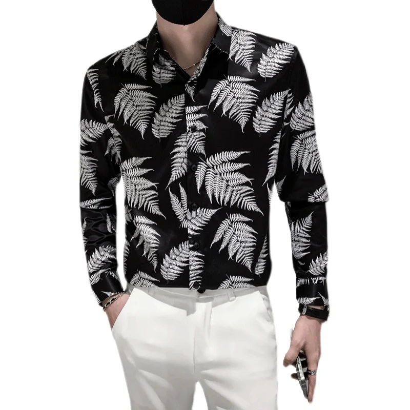 Hawaiian Shirts for Men 2021 Autumn  Long Sleeve Slim Casual Shirt Social Party Tuxedo Male Clothing Streetwear Chemise Homme