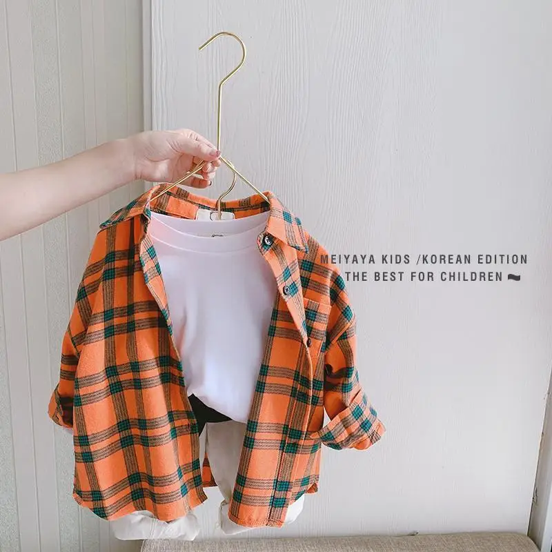 

Spring 100% Cotton Casual Plaid Blouse Summer Striped Shirt Korean Baby Long Sleeve Tops Boys Shirts School Girls Blouses