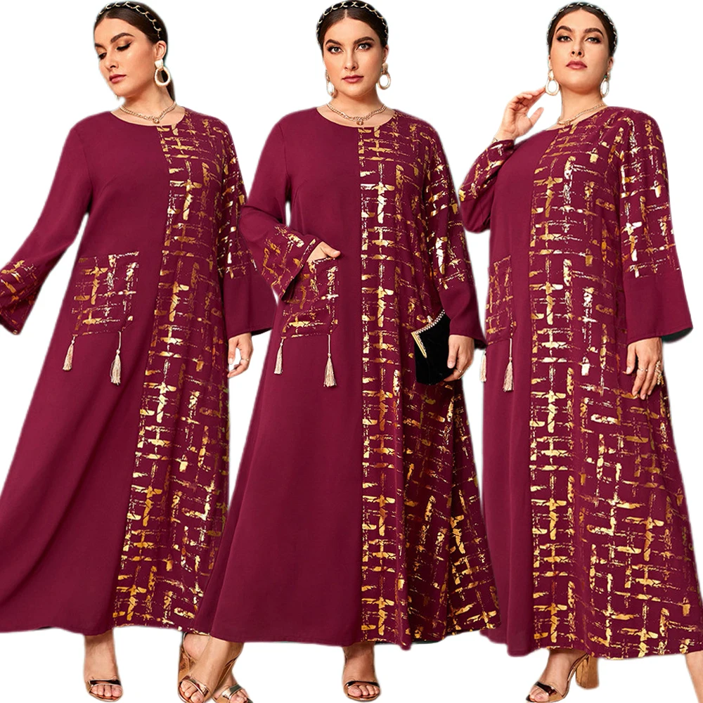 

Plus Size Abaya Print Kaftan Muslim Women Long Dress Vintage Ethnic Party Gown Arabic Ramadan Dubai Maxi Robe Middle East Turkey
