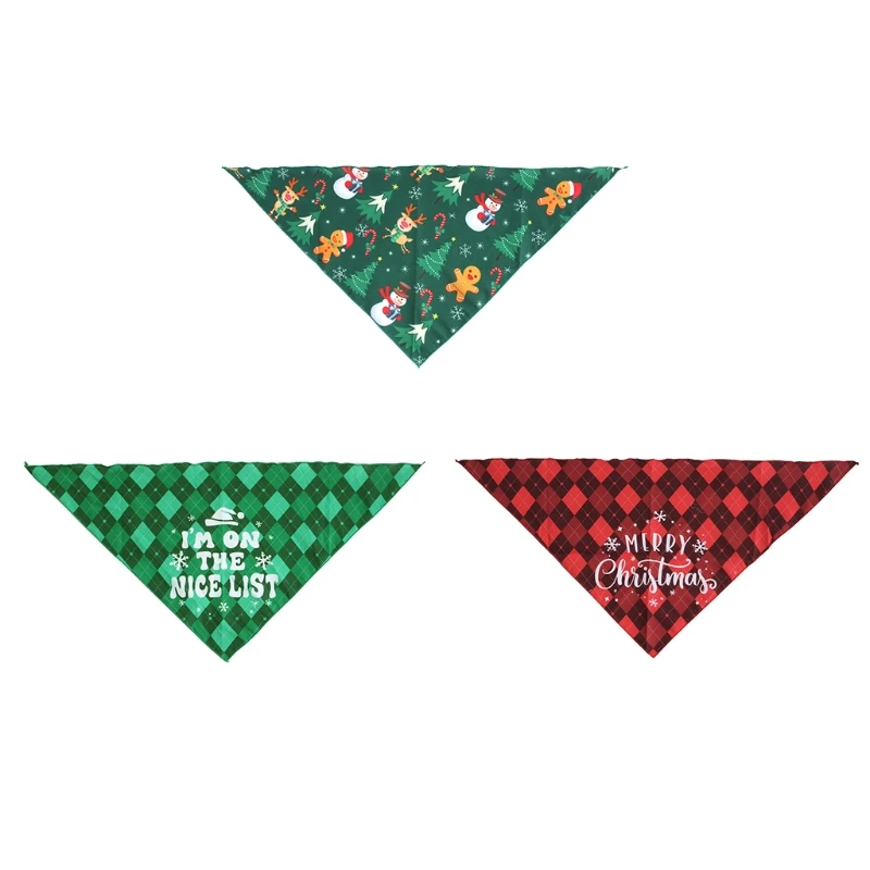 

3-Pack Dog Christmas for TRIANGLE Bandana Pet Large Scarves with Print Plaid Sno