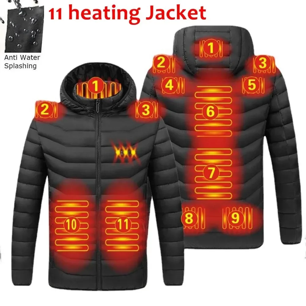 

2023 NWE Men Winter Warm USB Heating Jackets Smart Thermostat Pure Color Hooded Heated Clothing Waterproof Warm Jackets