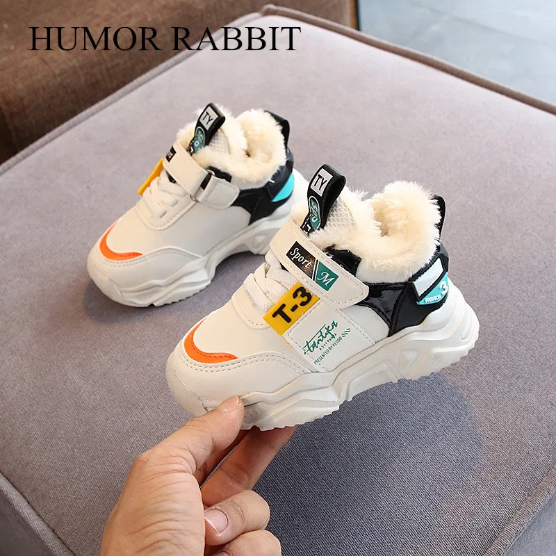 Autumn Winter Girl Children Sport Shoes Breathable Plush Warm Boys Sneakers Boots Soft Light WIth Fur Outdoor Kids Running Shoes