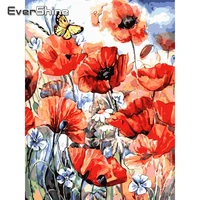 evershine full square diamond painting poppy picture of rhinestones mosaic flower new arrival 5d embroidery butterfly wall art
