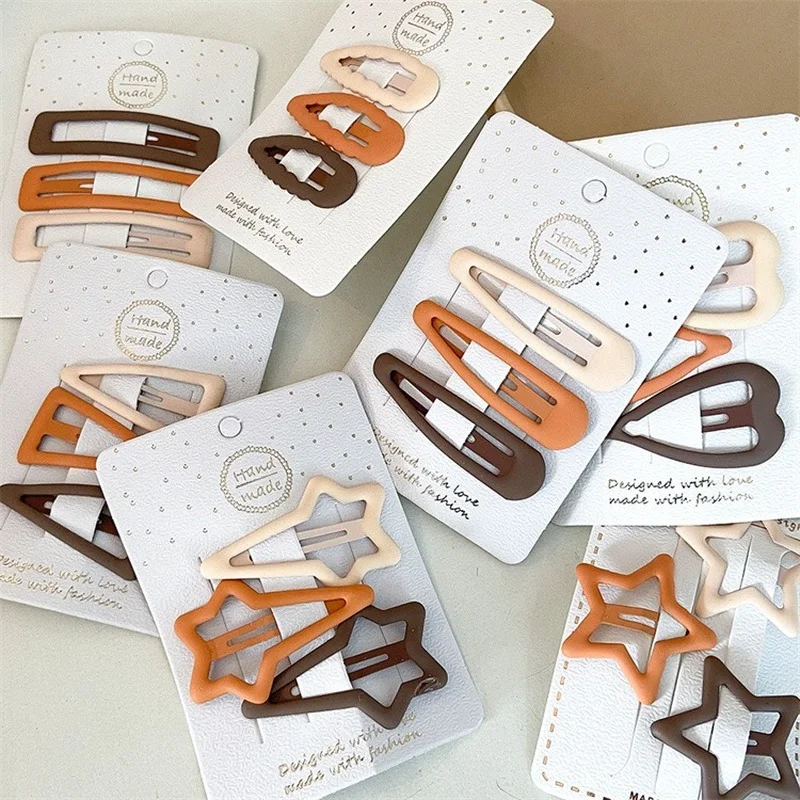 

3Pcs/lot Hairpins for Girls Star Oval Triangle Square Hair Clips for Kids Snap Hair Clips Hairpins Hairgrips Accessories