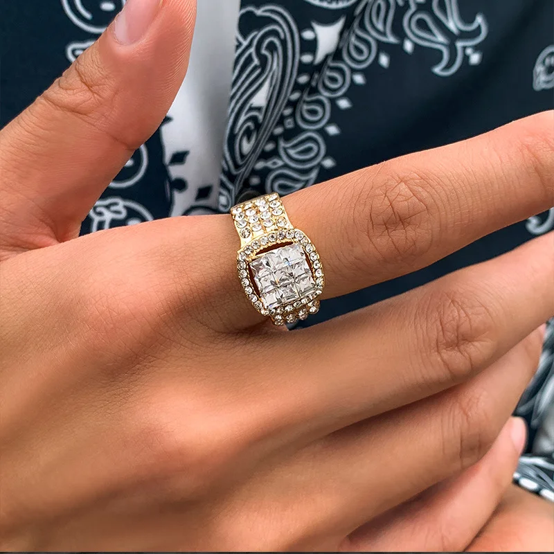 

Fashion Punk with Zirconia Rings for Men Women Shiny Street Hip Hop Geometric Metal Ring Party Jewelry Gift 2023 Trend