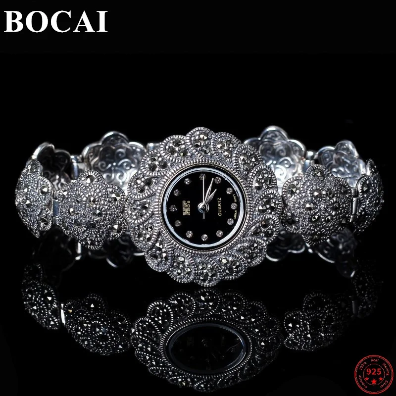 

BOCAI Sterling Silver S925 Bracelets Fashion Hand Chain Charm Jewelry Plum Blossom Pure Argentum Watchband Watch for Women