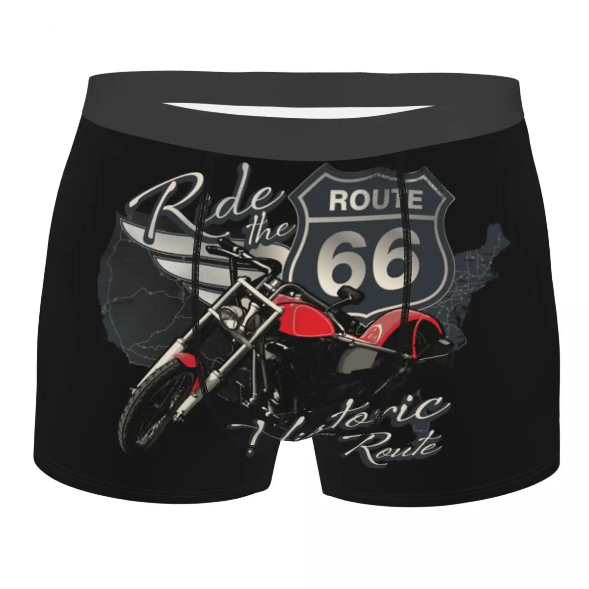 

Travel Motorcycle Ride Route 66 Underwear Men Sexy Print Custom US Numbered Highways Boxer Shorts Panties