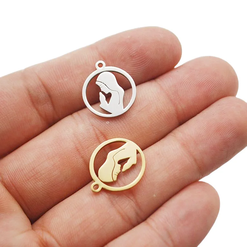 

WZNB 5Pcs Stainless Steel Charms Virgin Mary Charms Portrait Round Pendant For Diy Earring Necklace Jewelry Making Accessories
