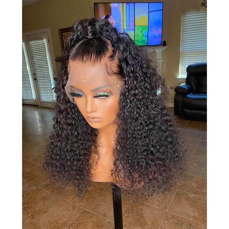 

Synthetic Lace Front Wigs Natural Black Short Curly For Black Women Gluless Wig with Natural Hairline Baby Hair Middle Part Hair