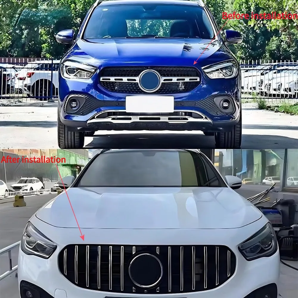 Фото Сетчатая решетка переднего бампера в черном стиле для Mercedes-Benz GLA Class H247 GLA250 GLA200 AMG 2020-2024, комплект для замены и тюнинга №2