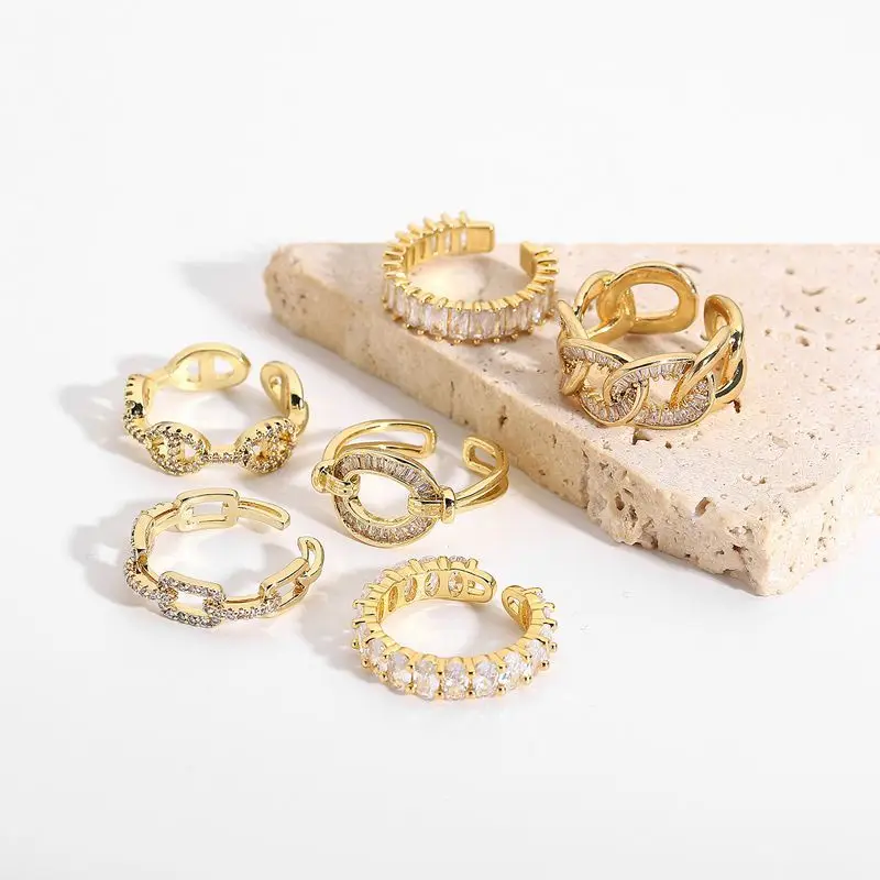 

Gold Plated Copper Zirconium Ring Adjustable Geometric Designer Rings For Women Korean Accessorie Fashion Jewelry Moda Mujer