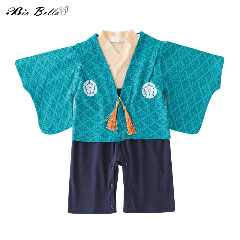 

National Costume Japanese Style Boys Clothing Blue Vest+Romper 2pcs Suits Kids Clothes for Boys Suit Children Clothing Set